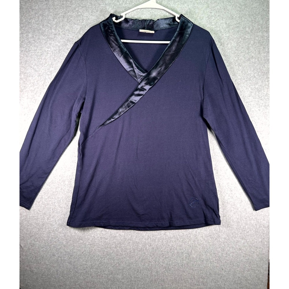 Temperley London Pajama Top Womens Large Navy Blue Crossover Collar Lounge Wear